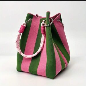 Vintage Inspired Pink and Green Striped Women's Bag